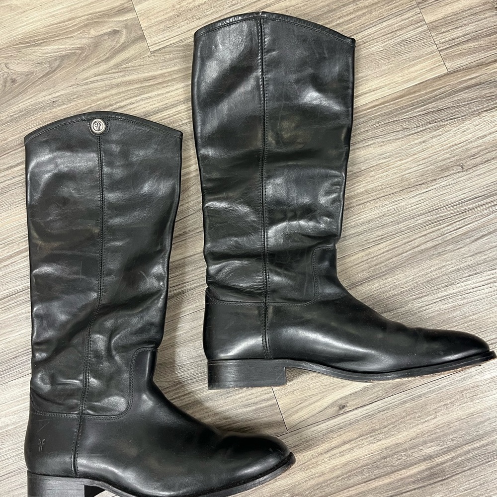 Frye Melissa Button Black Leather Knee-high Riding Boots - Picture 2 of 10